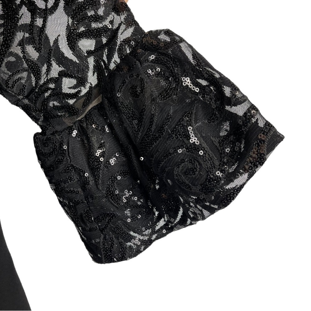 LAUREN RALPH LAUREN DECKER JERSEY SHEER YOKE 1/2 RUFFLE SLEEVE SEQUIN DRESS GOWN - Picture 12 of 14